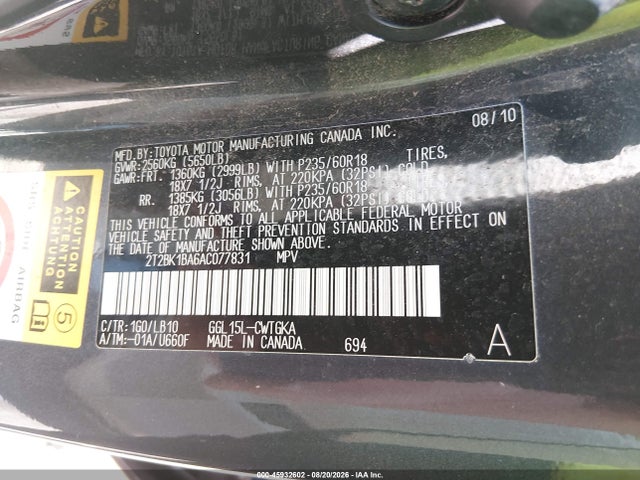 Продажа на аукционе авто 2010 Lexus Rx 350, vin: 2T2BK1BA6AC077831, номер лота: 45932602