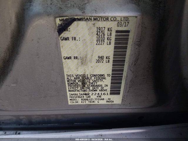 Aukcja sprzedaży 2017 Nissan Altima 2.5 S, vin: 1N4AL3AP1HC224161, numer aukcji: 45932613