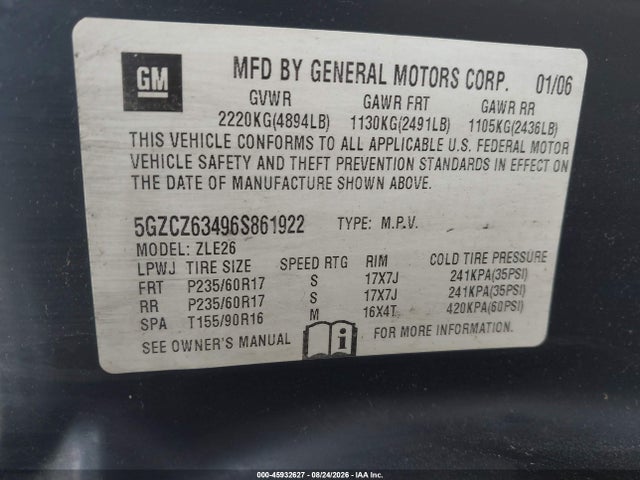 2006 Saturn Vue V6 მანქანა იყიდება აუქციონზე, vin: 5GZCZ63496S861922, აუქციონის ნომერი: 45932627