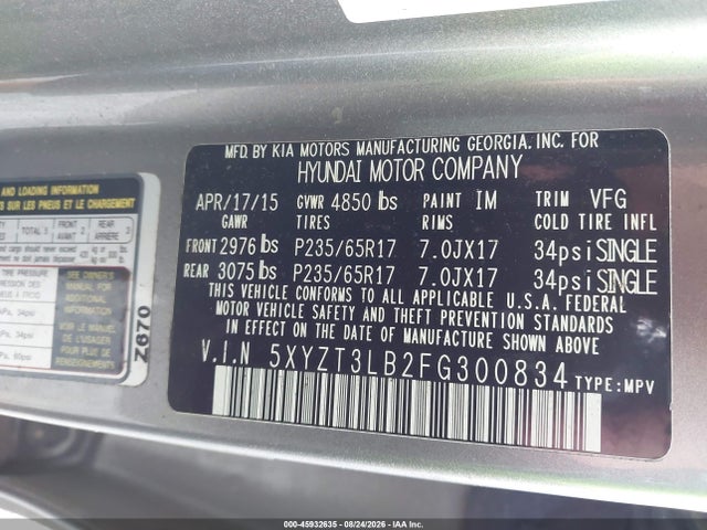 Продажа на аукционе авто 2015 Hyundai Santa Fe Sport 2.4l, vin: 5XYZT3LB2FG300834, номер лота: 45932635