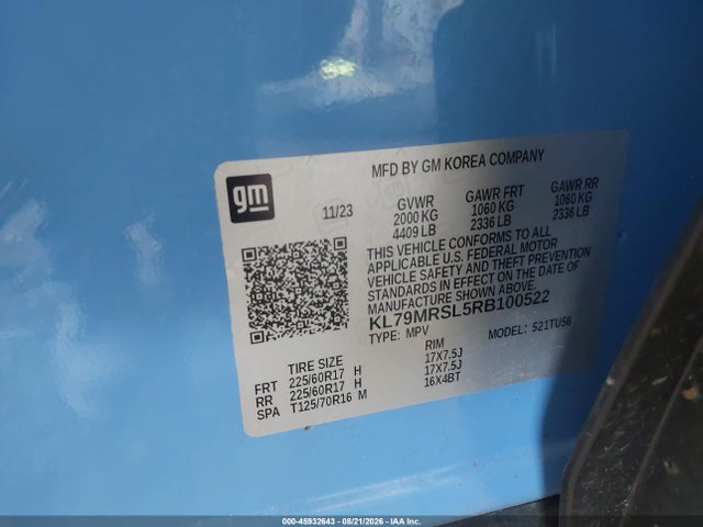 Aukcja sprzedaży 2024 Chevrolet Trailblazer Awd Lt, vin: KL79MRSL5RB100522, numer aukcji: 45932643