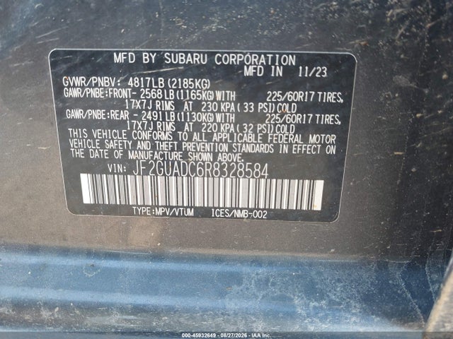 Продаж на аукціоні авто 2024 Subaru Crosstrek Premium, vin: JF2GUADC6R8328584, номер лоту: 45932649