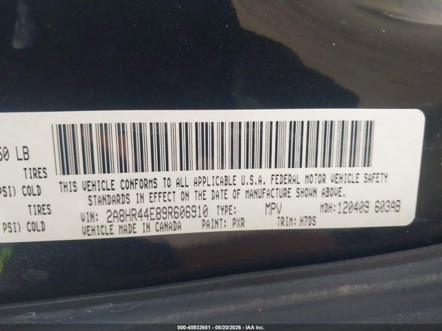 45932651 :رقم المزاد ، 2A8HR44E89R606910 vin ، 2009 Chrysler Town & Country Lx مزاد بيع