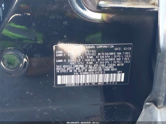 Продаж на аукціоні авто 2020 Subaru Ascent Premium, vin: 4S4WMACD9L3457813, номер лоту: 45932674