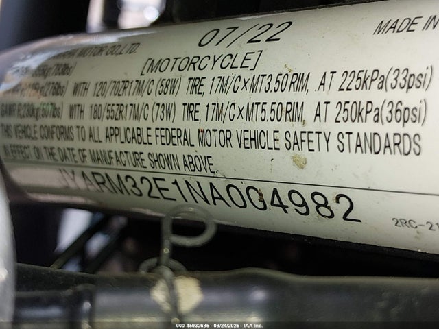 Auction sale of the 2022 Yamaha Mt07, vin: JYARM32E1NA004982, lot number: 45932685