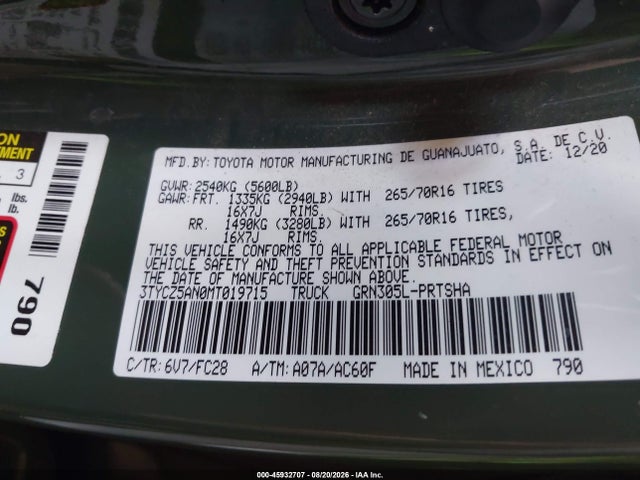 2021 Toyota Tacoma Sr5 V6 მანქანა იყიდება აუქციონზე, vin: 3TYCZ5AN0MT019715, აუქციონის ნომერი: 45932707