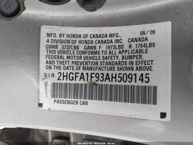 Продажа на аукционе авто 2010 Honda Civic Ex-l, vin: 2HGFA1F93AH509145, номер лота: 45932725
