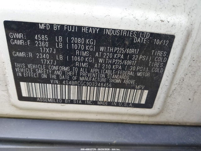 Продаж на аукціоні авто 2013 Subaru Outback 2.5i Premium, vin: 4S4BRCGC9D3248456, номер лоту: 45932729