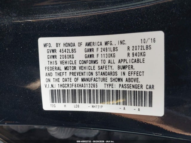1HGCR3F8XHA013265 Honda Accord Ex-l V6