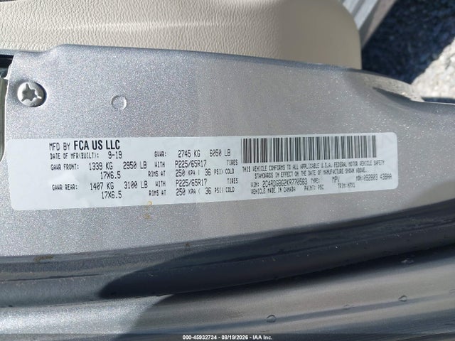 Aukcja sprzedaży 2019 Dodge Grand Caravan Se, vin: 2C4RDGBG2KR770563, numer aukcji: 45932734