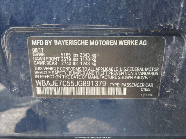 2018 Bmw 540i Xdrive მანქანა იყიდება აუქციონზე, vin: WBAJE7C55JG891379, აუქციონის ნომერი: 45932739