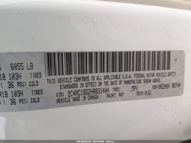 Aukcja sprzedaży 2017 Chrysler Pacifica Touring-l, vin: 2C4RC1BG2HR831404, numer aukcji: 45932746