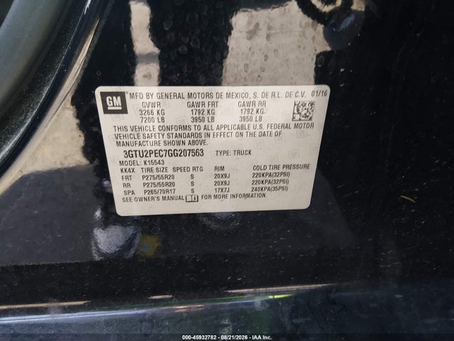 Aukcja sprzedaży 2016 Gmc Sierra 1500 Denali, vin: 3GTU2PEC7GG207563, numer aukcji: 45932782