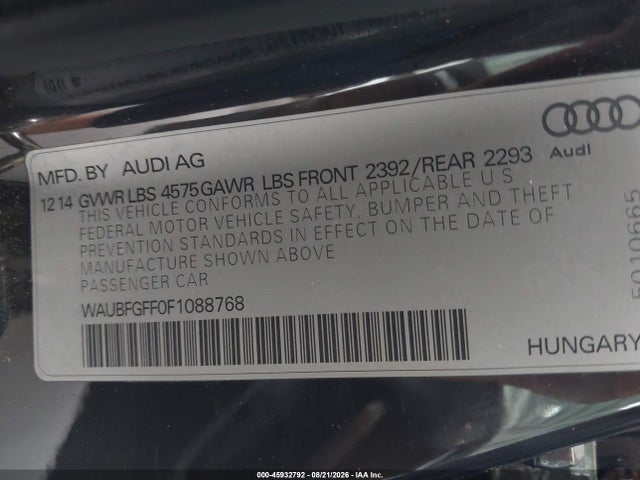 Aukcja sprzedaży 2015 Audi A3 2.0t Premium, vin: WAUBFGFF0F1088768, numer aukcji: 45932792