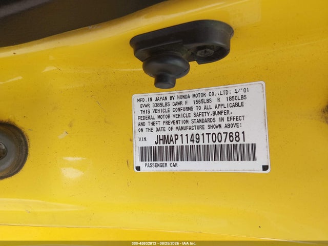 Aukcja sprzedaży 2001 Honda S2000, vin: JHMAP11491T007681, numer aukcji: 45932812