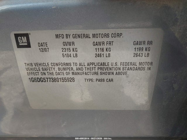 2008 Cadillac Cts Awd W/1sa მანქანა იყიდება აუქციონზე, vin: 1G6DG577380155928, აუქციონის ნომერი: 45932814