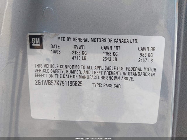 Продажа на аукционе авто 2009 Chevrolet Impala Ls, vin: 2G1WB57K791195825, номер лота: 45932827