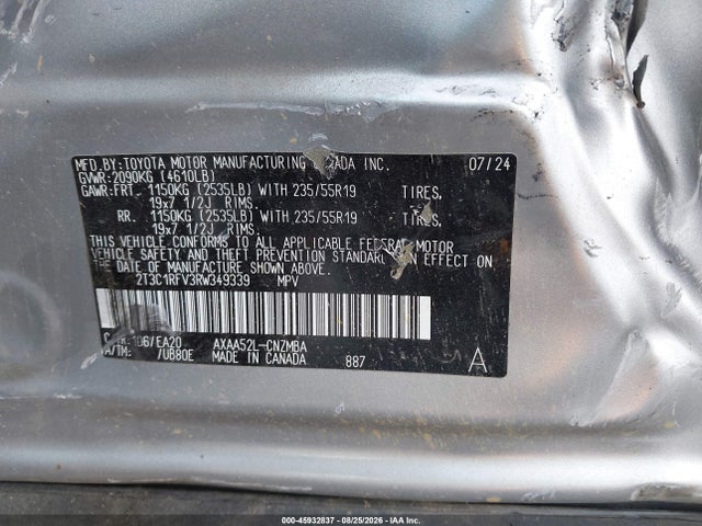 45932837 :رقم المزاد ، 2T3C1RFV3RW349339 vin ، 2024 Toyota Rav4 Xle Premium مزاد بيع