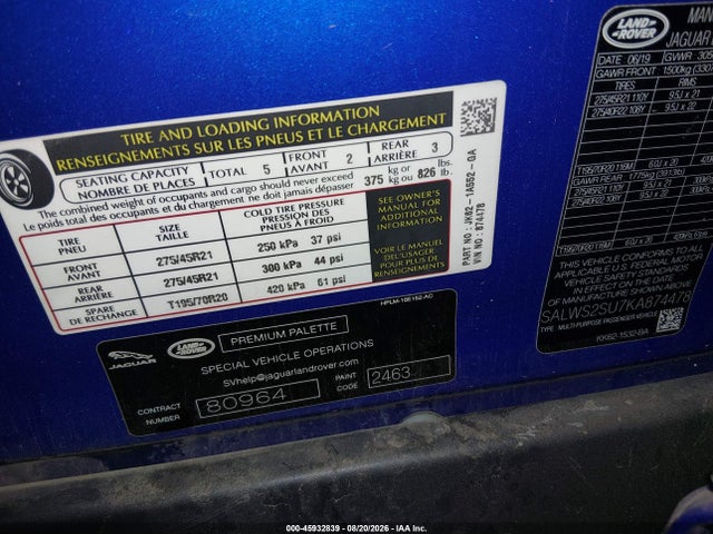 Aukcja sprzedaży 2019 Land Rover Range Rover Sport Hst Mhev, vin: SALWS2SU7KA874478, numer aukcji: 45932839