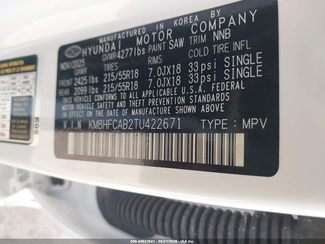 Продажа на аукционе авто 2026 Hyundai Kona Sel Sport, vin: KM8HFCAB2TU422671, номер лота: 45932841