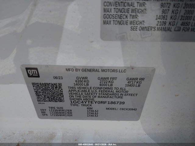 2024 Chevrolet Silverado 3500hd 4wd  Long Bed Lt მანქანა იყიდება აუქციონზე, vin: 1GC4YTEY0RF186739, აუქციონის ნომერი: 45932845