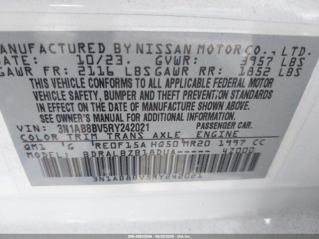 Nissan Sentra S Xtronic Cvt 2024 3N1AB8BV5RY242021 Image 9
