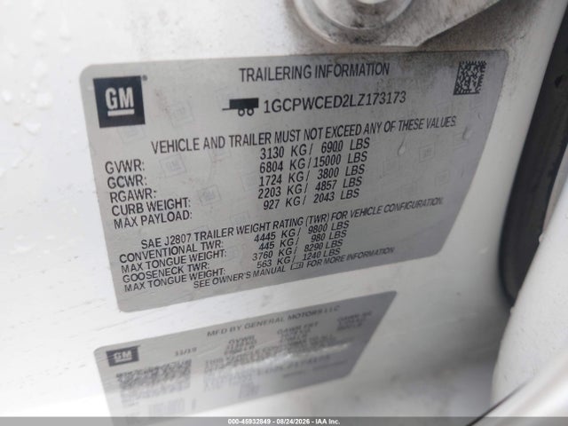 Продажа на аукционе авто 2020 Chevrolet Silverado 1500, vin: 1GCPWCED2LZ173173, номер лота: 45932849