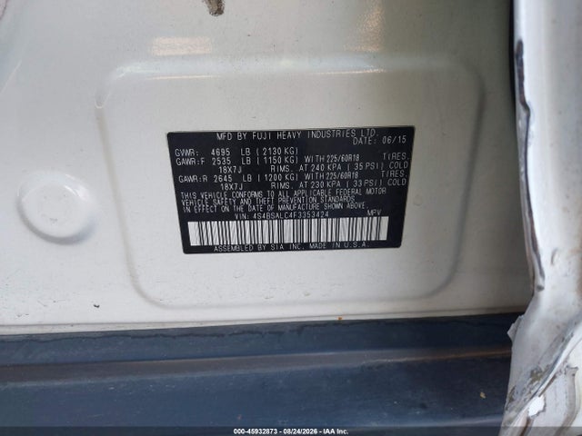 Subaru Outback 2.5i Limited 2015 4S4BSALC4F3353424 Image 9