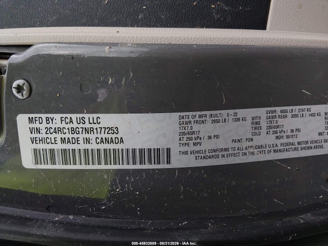 Продажа на аукционе авто 2022 Chrysler Pacifica Touring L, vin: 2C4RC1BG7NR177253, номер лота: 45932889
