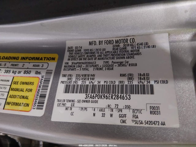 Aukcja sprzedaży 2014 Ford Fusion Titanium, vin: 3FA6P0K96ER284653, numer aukcji: 45932895