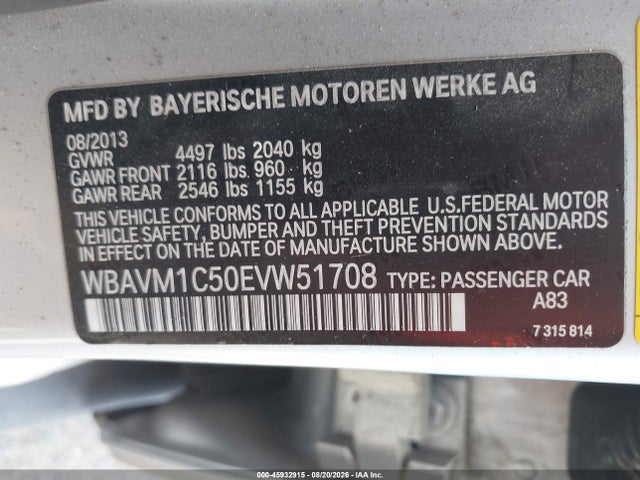 WBAVM1C50EVW51708 BMW X1 Sdrive28i