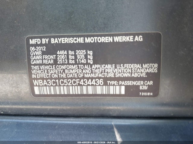 Aukcja sprzedaży 2012 Bmw 328i, vin: WBA3C1C52CF434436, numer aukcji: 45932916