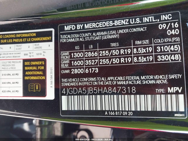 Продаж на аукціоні авто 2017 Mercedes-benz Gle 350, vin: 4JGDA5JB5HA847318, номер лоту: 45932926