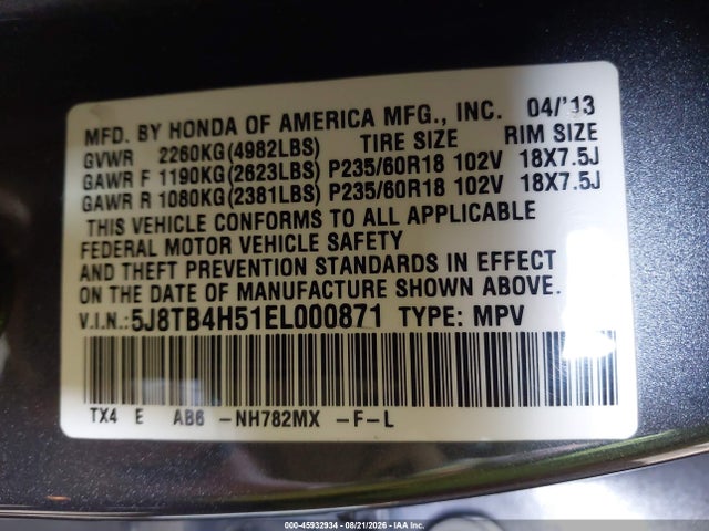 Aukcja sprzedaży 2014 Acura Rdx, vin: 5J8TB4H51EL000871, numer aukcji: 45932934