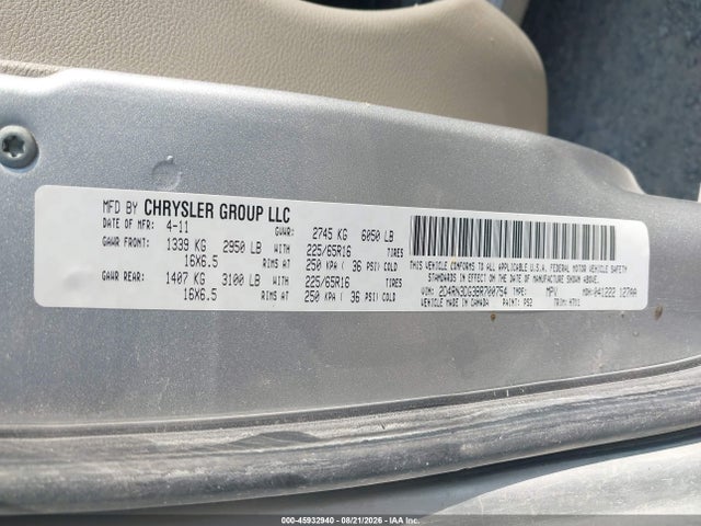Продажа на аукционе авто 2011 Dodge Grand Caravan Mainstreet, vin: 2D4RN3DG3BR700754, номер лота: 45932940