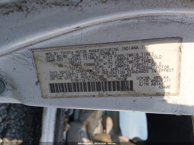 45932963 :رقم المزاد ، 5TBRT38152S277006 vin ، 2002 Toyota Tundra Ltd V8 مزاد بيع