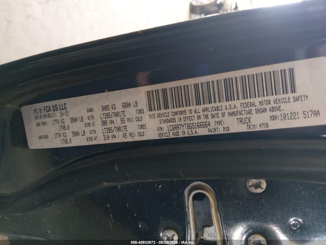 45932972 :رقم المزاد ، 1C6RR7YT8GS166664 vin ، 2016 Ram 1500 Rebel مزاد بيع