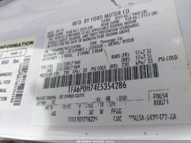 Ford FUSION SE 2014 1FA6P0H74E5354286 Image 9