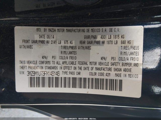 Продаж на аукціоні авто 2015 Mazda Mazda3 I Sport, vin: 3MZBM1U73FM146146, номер лоту: 45932978
