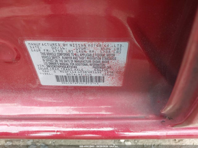 Продажа на аукционе авто 2016 Nissan Versa 1.6 S+, vin: 3N1CN7APXGL873743, номер лота: 45932983