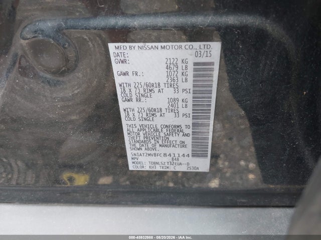 Aukcja sprzedaży 2015 Nissan Rogue Sl, vin: 5N1AT2MV8FC841144, numer aukcji: 45932988