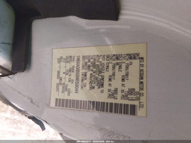 Aukcja sprzedaży 2005 Nissan Titan Se, vin: 1N6AA06B55N559044, numer aukcji: 45933017