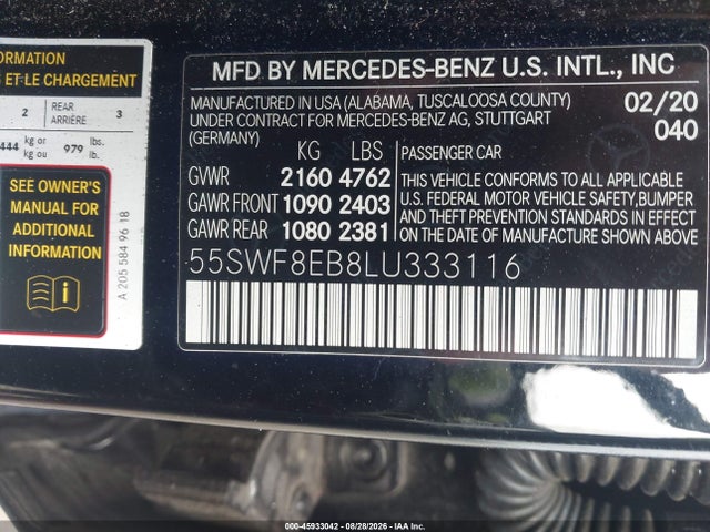 Продажа на аукционе авто 2020 Mercedes-benz C 300 4matic, vin: 55SWF8EB8LU333116, номер лота: 45933042
