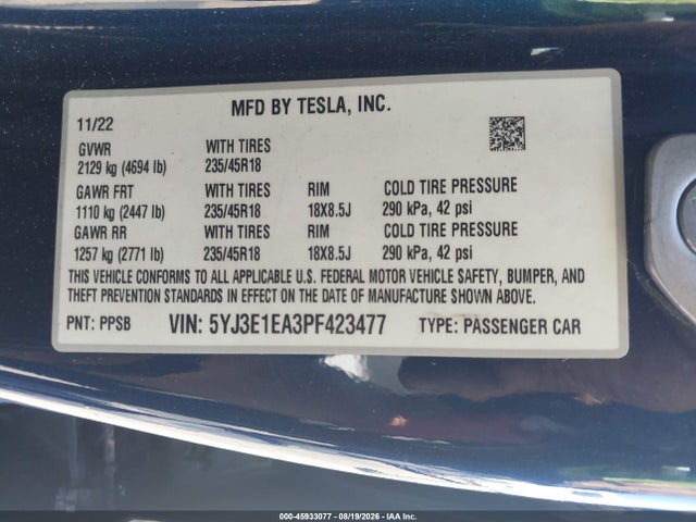 Tesla Model 3 Rear-wheel Drive 2023 5YJ3E1EA3PF423477 Image 9