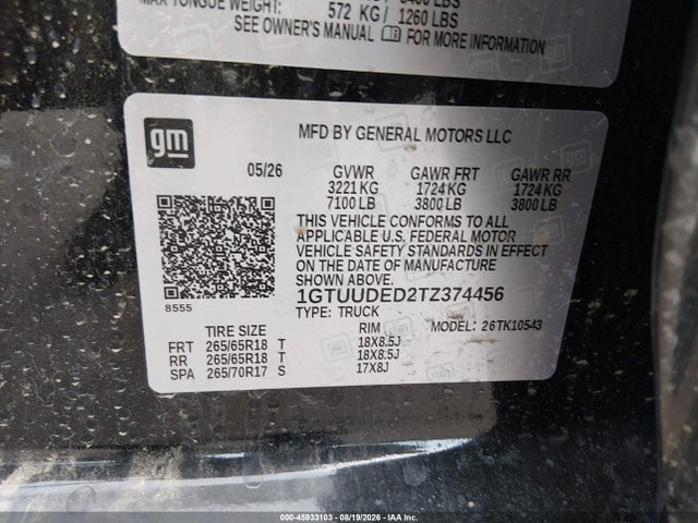 45933103 :رقم المزاد ، 1GTUUDED2TZ374456 vin ، 2026 Gmc Sierra 1500 , Short Bed, Slt, 4wd مزاد بيع