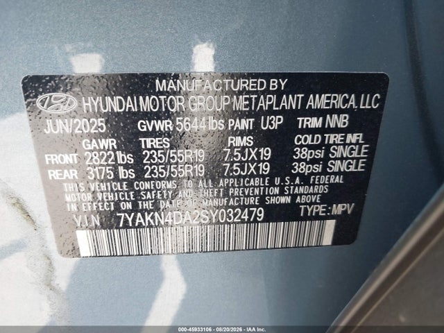 Aukcja sprzedaży 2025 Hyundai Ioniq 5 Sel, vin: 7YAKN4DA2SY032479, numer aukcji: 45933106