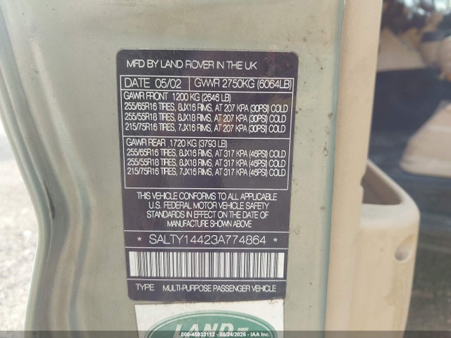 45933112 :رقم المزاد ، SALTY14423A774864 vin ، 2003 Land Rover Discovery Se مزاد بيع