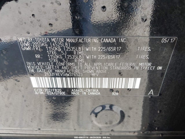 2T3ZFREV5HW376523 Toyota RAV4 LE