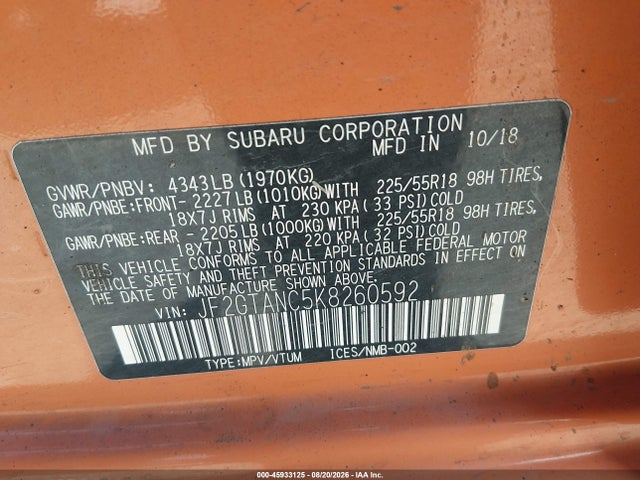 JF2GTANC5K8260592 Subaru Crosstrek 2.0i Limited
