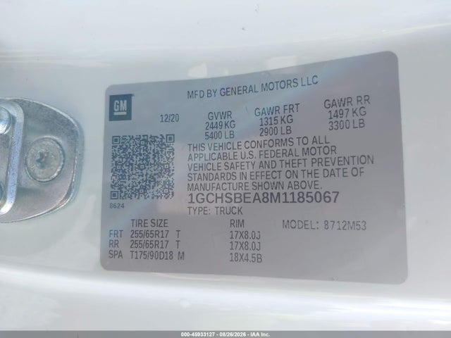 Продаж на аукціоні авто 2021 Chevrolet Colorado 2wd  Long Box Wt, vin: 1GCHSBEA8M1185067, номер лоту: 45933127